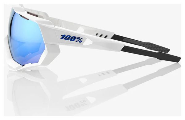 100% Speedtrap Matte White - Blue Mirror Lens