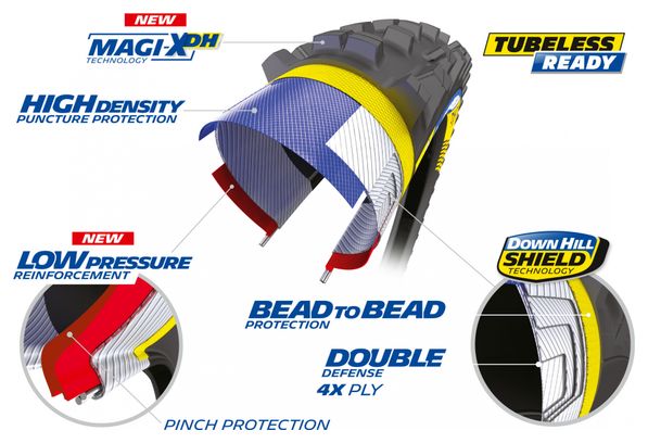 Neumático Michelin DH34 Racing Line 29 '' Neumático MTB Tubeless Ready Cable DownHill Shield Protección contra pellizcos Magi-X DH