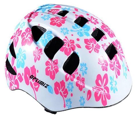 Casque enfant Optimiz - Fleurs Blanc Rose Bleu - Extra Small