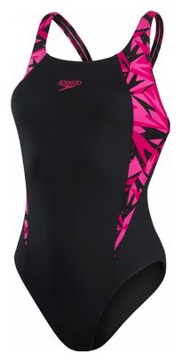 Women's Speedo Boom Logo Splice Muscleback Swimsuit Black/Pink