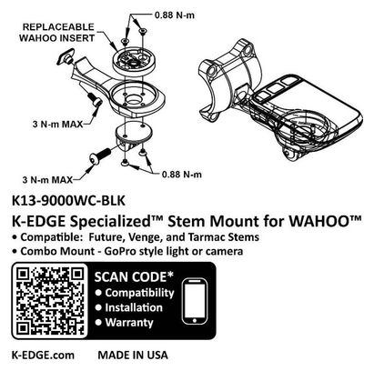 Support Guidon Déporté K-Edge Wahoo Combo pour Potence Specialized SL7
