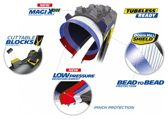 Michelin DH Mud Racing Line 29 '' Neumático MTB Tubeless Ready Cable DownHill Shield Protección contra pellizcos Magi-X DH