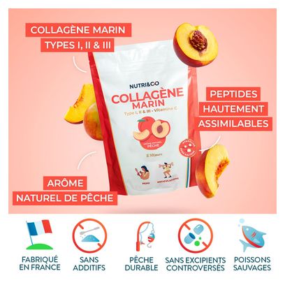 Collagène Marin - Peau et Santé des Articulations - Goût Pêche - 180 grammes