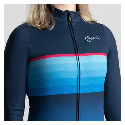 Maillot Manches Longues Velo Rogelli Impress II - Femme - Bleu/Rose