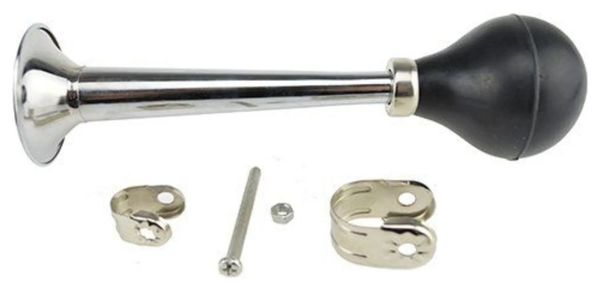 Klaxon De Vélo Classique En Métal Chromé - Son Authentique - Fixation Guidon Par Rondelle - Dimensions 195x56x56 Mm