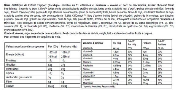 Barre Énergétique CLIF BAR Chocolat blanc Noix de Macadamia 68g