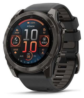 Garmin F nix 8 AMOLED 51 mm Saffier Titanium Carbon Gray DLC GPS Horloge met Siliconen Band Zwart Kiezelgrijs Alltricks