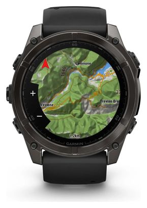 Garmin Fēnix 8 AMOLED - 51 mm Saffier Titanium Carbon Gray DLC GPS Horloge met Siliconen Band Zwart/Kiezelgrijs