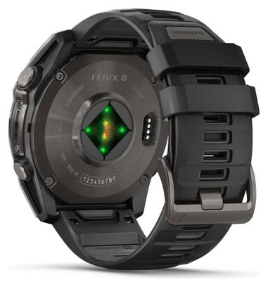 Garmin Fēnix 8 AMOLED - 51 mm Saffier Titanium Carbon Gray DLC GPS Horloge met Siliconen Band Zwart/Kiezelgrijs