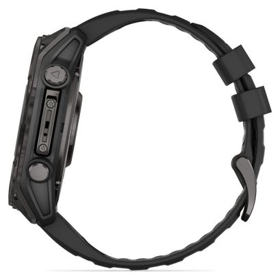 Garmin Fēnix 8 AMOLED - 51 mm Saffier Titanium Carbon Gray DLC GPS Horloge met Siliconen Band Zwart/Kiezelgrijs