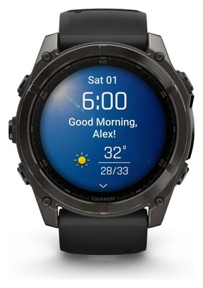 Garmin Fēnix 8 AMOLED - 51 mm Saffier Titanium Carbon Gray DLC GPS Horloge met Siliconen Band Zwart/Kiezelgrijs