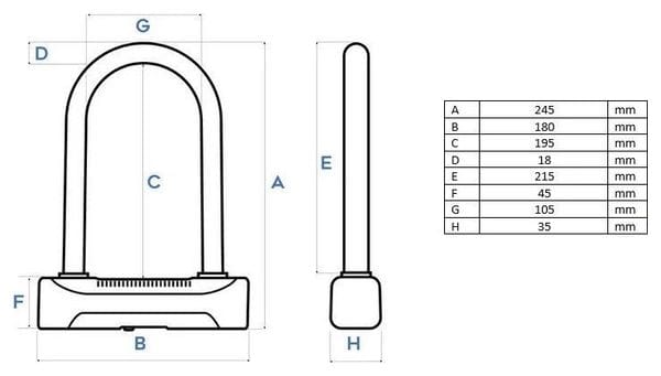 Cadenas pour vélo U-lock 448 ART4 180 x 245 mm Noir