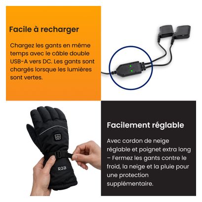 R2B Gants chauffants rechargeables - étanches - gants à écran tactile Hommes et femmes.