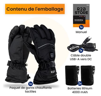 R2B Gants chauffants rechargeables - étanches - gants à écran tactile Hommes et femmes.