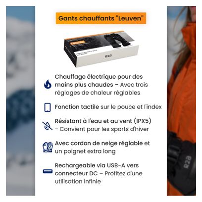 R2B Gants chauffants rechargeables - étanches - gants à écran tactile Hommes et femmes.