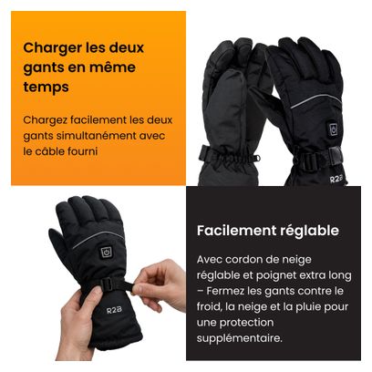 R2B Gants chauffants rechargeables - étanches - gants à écran tactile Hommes et femmes.
