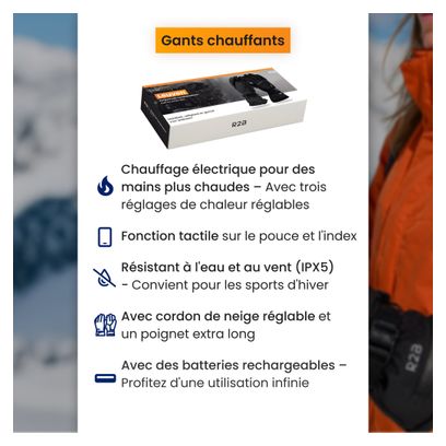 R2B Gants chauffants rechargeables - étanches - gants à écran tactile Hommes et femmes.