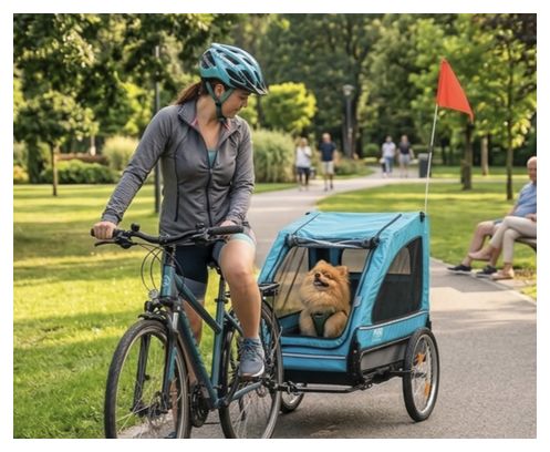 Remorque pour chien bleue – avec réflecteurs – 30 kg