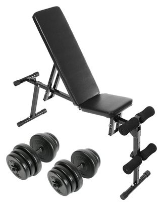 Banc de musculation set d'haltères courts 40 kg inclinable pliable réglable barre 43 cm 4 bagues de serrage banc d haltérophilie multifonction fitness gym kit d'haltères