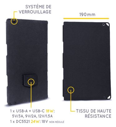 Panneau Solaire Portable Sunslice Fusion FLEX 24 24W Pliable et Flexible Noir