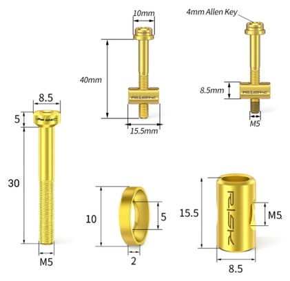 Lot de 2 boulons de fixation tige de selle – Titane M5×30 mm