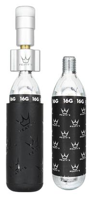 Peaty's Holeshot Road/Gravel CO2 Inflator Silver + 2 CO2 Cartridges (16g)