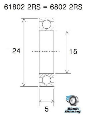 Black Bearing 61802-2RS 15 x 24 x 5 mm
