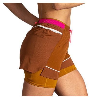 Pantaloncini Brooks donna High Point 3in Brown Pink 2-in-1