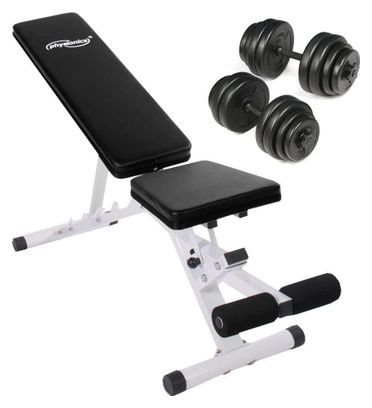 Banc de musculation set d'haltères courts 2 x 15 kg inclinable réglable charge max 200 kg banc d haltérophilie multifonction poids disques pour fitness gym