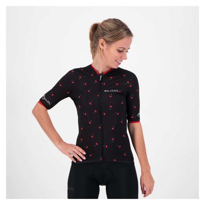 Maillot Manches Courtes Velo Rogelli Fruity - Femme - Noir/Rouge