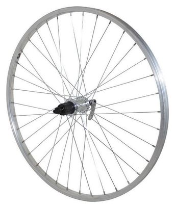 ROUE 26  VTT ARRIERE JANTE ALU SIMPLE PAROI ARGENT FREIN PATIN MOYEU ALU BLOCAGE RAPIDE CASSETTE 8/9V.