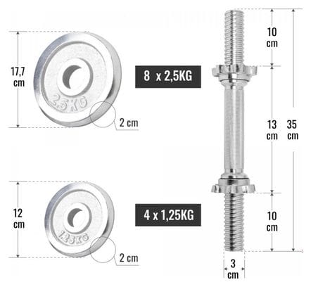 Set d'haltères courts chromés de 30 KG