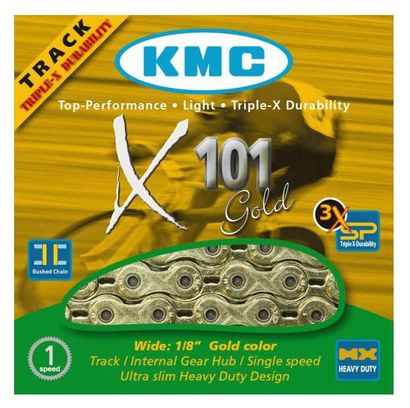 Chaine KMC X101 1/2'' x 1/8'' 110 maillons Single Speed/BMX Or