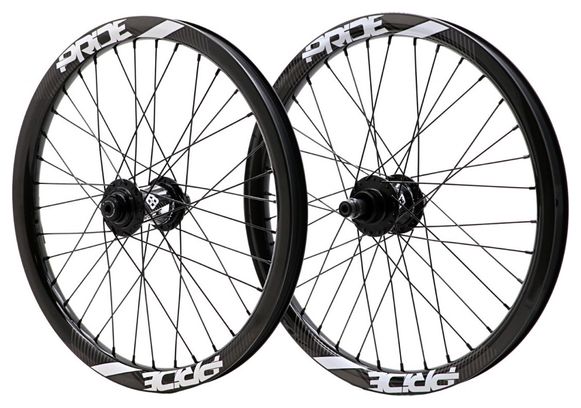 Pair of Pride Racing Gravity Control V2 20" Wheels (406) | 20x100 - 15x110 mm | 6 Holes | Gloss Black/White