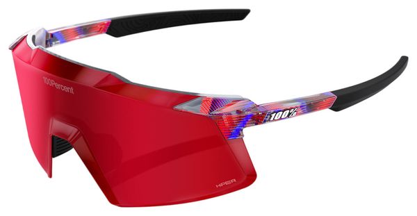 Occhiali 100% Aerocraft FDJ Gloss Traslucido Rosso/Blu Rosso Fuoco a specchio