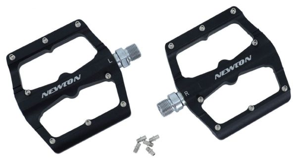 PEDALE VTT DESCENTE BMX NEWTON NOIR A ROULEMENTS ALU CNC FILETAGE 9 16 AVEC PICOTS ARGENT DEMONTABLE PAIRE 115x97mm Alltricks