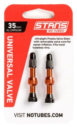 Stan's NoTubes - Paire de valves  Universal  Al  Presta  35mm Orange