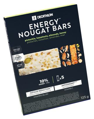 Barres énergétiques Nougat Decathlon Nutrition Pistache/Noisettes/Miel 5x25g