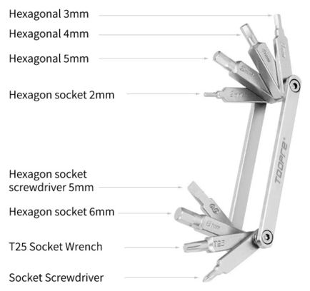 Toopre 8-in-1 kompaktes Fahrrad-Multitool Inbusschlüssel Torx T25 und Schraubendreher