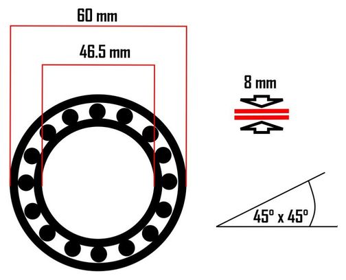 First Components lager 60 x 46,5 x 8 mm 45/45°