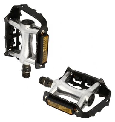 PEDALE VTT ALU OPTIMIZ ARGENT/NOIR D9/16  (PR) (CALES-PIED ADAPTABLE)