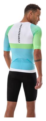 Camiseta de manga corta Compressport Stream blanca/azul/verde para hombre
