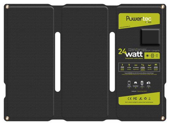 Chargeur solaire Powertec 24W Dual USB-A / USB-C 