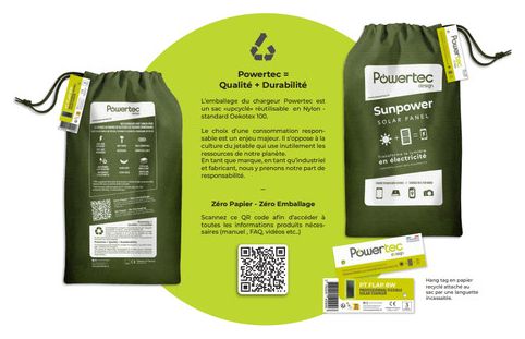 Chargeur solaire Powertec 24W Dual USB-A / USB-C 