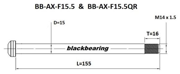 Axe Avant Black Bearing Fox Boost QR 15 mm - 155 - M14x1.5 - 16 mm