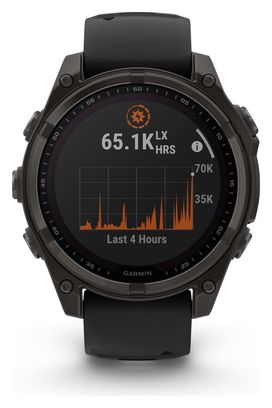 Montre GPS Garmin Fénix 8 Solar - 47 mm Sapphire Titane Carbon Gray DLC avec Bracelet en Silicone Noir Gris