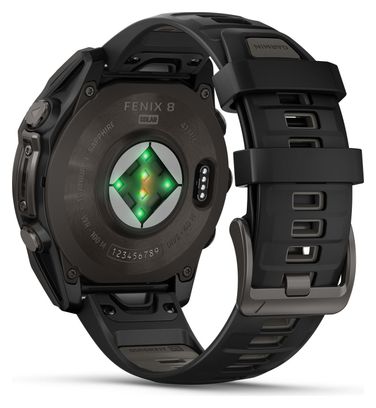 Montre GPS Garmin Fénix 8 Solar - 47 mm Sapphire Titane Carbon Gray DLC avec Bracelet en Silicone Noir Gris