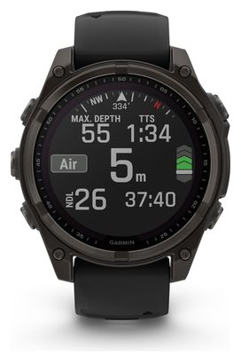 Montre GPS Garmin Fénix 8 Solar - 47 mm Sapphire Titane Carbon Gray DLC avec Bracelet en Silicone Noir Gris