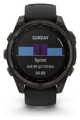 Montre GPS Garmin Fénix 8 Solar - 47 mm Sapphire Titane Carbon Gray DLC avec Bracelet en Silicone Noir Gris