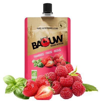 Baouw Puré energético orgánico de frambuesa, fresa y albahaca 90 g